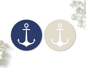 Aufkleber Set Maritim, Geschenkaufkleber zur Taufe, Motiv nach Wahl, Anker, Segelboot, Stickerbogen Nautisch, Navy, Beige