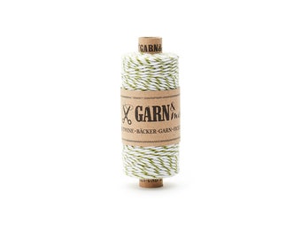 Baumwollkordel moosgrün weiß, zweifarbiges Bäckergarn, Bakers Twine zum Basteln, Dekoband Frühling, Sommer, 45m