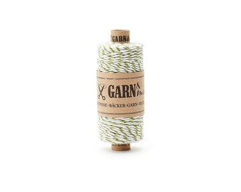 Cotton cord moss green white, two-tone baker's twine, Bakers Twine for crafts, decorative ribbon spring, summer, 45 m