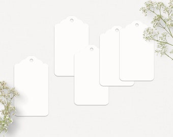 white gift tags made from recycled kraft paper, 4 x 7 cm, party favor tags, sustainable paper tags, elegant