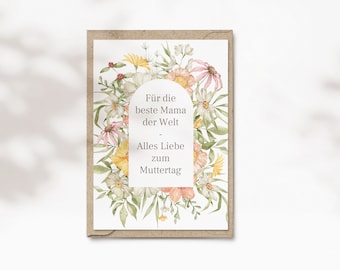 Muttertagskarte Alles Liebe zum Muttertag, Wildblumen Print Pastell, florale Grußkarte, Karte Din A6, beste Mama | Flora