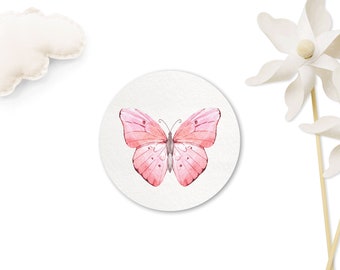 Aufkleber Aquarell Schmetterling rosa, 40mm, Geschenkesticker für Mädchen, Motivaufkleber Tiere, Geburtstag, Taufe