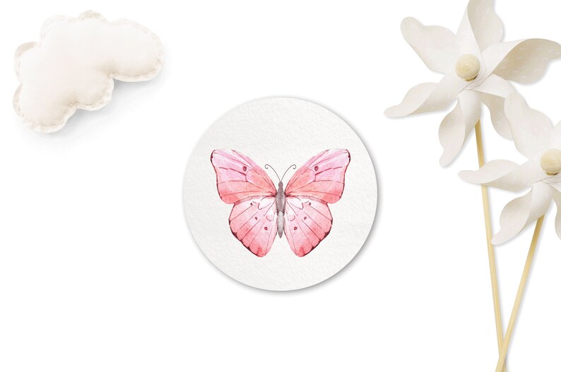 Sticker watercolor butterfly pink, 40 mm, gift stickers for girls, motif stickers animals, birthday, baptism image 1