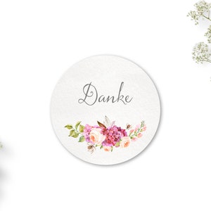 florale Danke Aufkleber, 40mm, Sticker mit Blumen Print, Motivaufkleber Pfingstrosen, feminine Etiketten | Flower Embrace