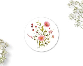 Aufkleber Set Wildblumen pink, 40mm, florale Motivaufkleber für Gastgeschenke | Fragrant Garden