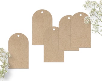 Geschenkanhänger aus Recycling Kraftpapier, Anhänger in moderner Arch-Form, 4x7cm, nachhaltige Papieranhänger, Tags Bogenform,