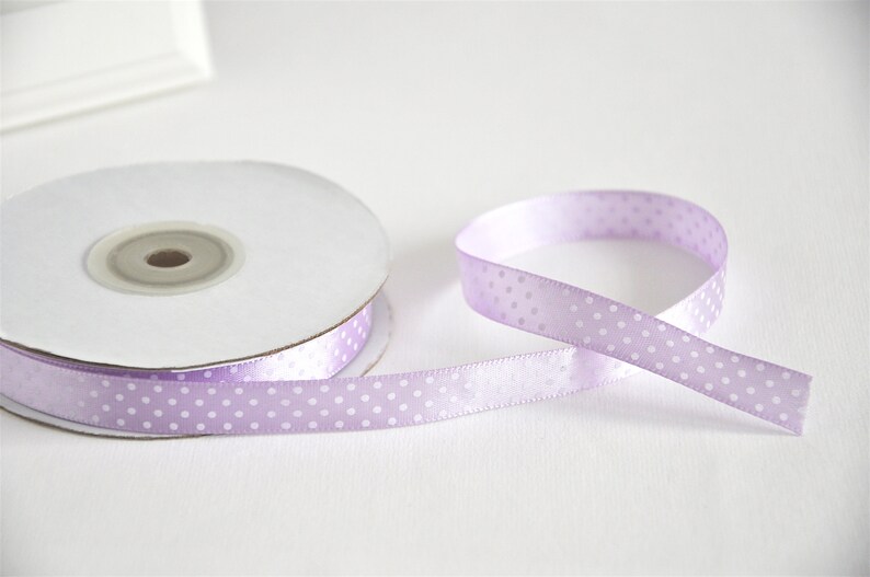 25 m satin ribbon lilac dots, 12 mm 0.15 EUR/meter image 1
