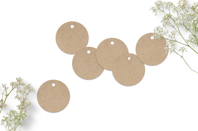 small gift tags made of recycled paper, 4 cm, round paper tags, circular tags, kraft paper gray or white Kraftpapier grau