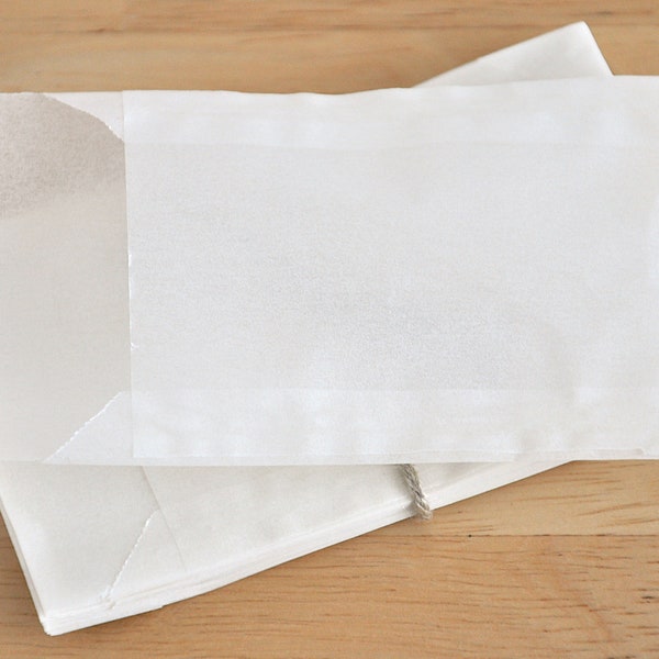 25 Papiertüten aus Pergamin S, 9,5 x 15cm, halbtransparente Tüten, Flachbeutel durchscheinend, Geschenktüten weiß