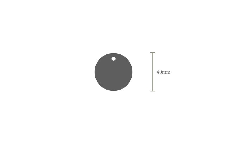 May include: A round, gray metal tag with a hole in the center. The tag is 40 mm in diameter.