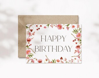Geburtstagskarte Wildblumen pink, florale Glückwunschkarte Happy Birthday | Fragrant Garden