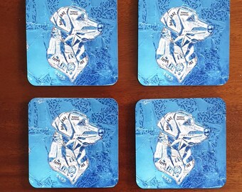 The Gin Lab. Bombay Sapphire gin and dog lovers bar ware. gift . Labrador and gin themed blue coaster. SET OF 4