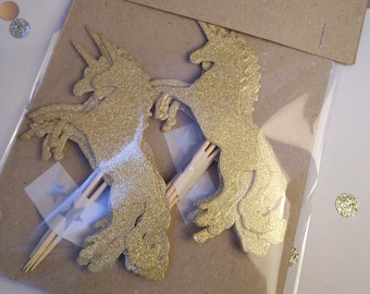 Eenhoorn-cupcaketoppers, 12, goud, verjaardagstaarttopper, kinderverjaardag.