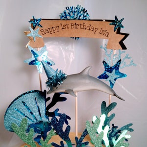 Under the sea cake topper, personalized banner, coral, children's birthday cake decoration.