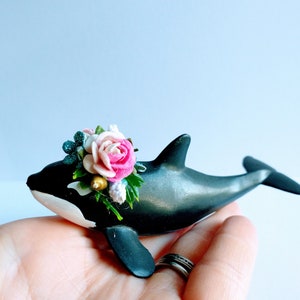 Schleich baby Orca cake topper by Journey To Hygge, add your own accessories, personalized mini flag included.