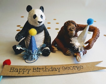 Animal Cake Topper Hats: Mini Party Hats with Personalized Flag