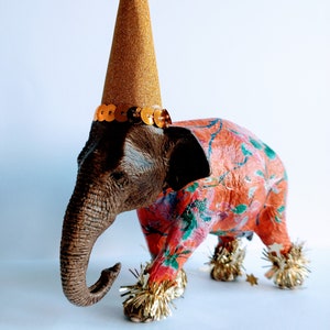 Schleich elephant in beautiful floral print, add your own accessories. Cake topper.