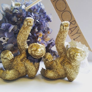 Animal cake topper, wedding cake topper, Schleich Sloth,  Mr and Mrs, Bride and Groom, personalized.