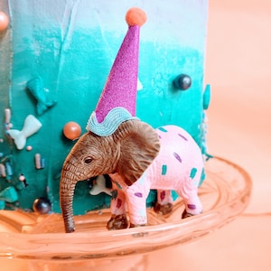 Schleich elephant cake topper, &#39;Sprinkles and ice cream&#39; painted collection, add extra accessories, includes a mini flag with wording.