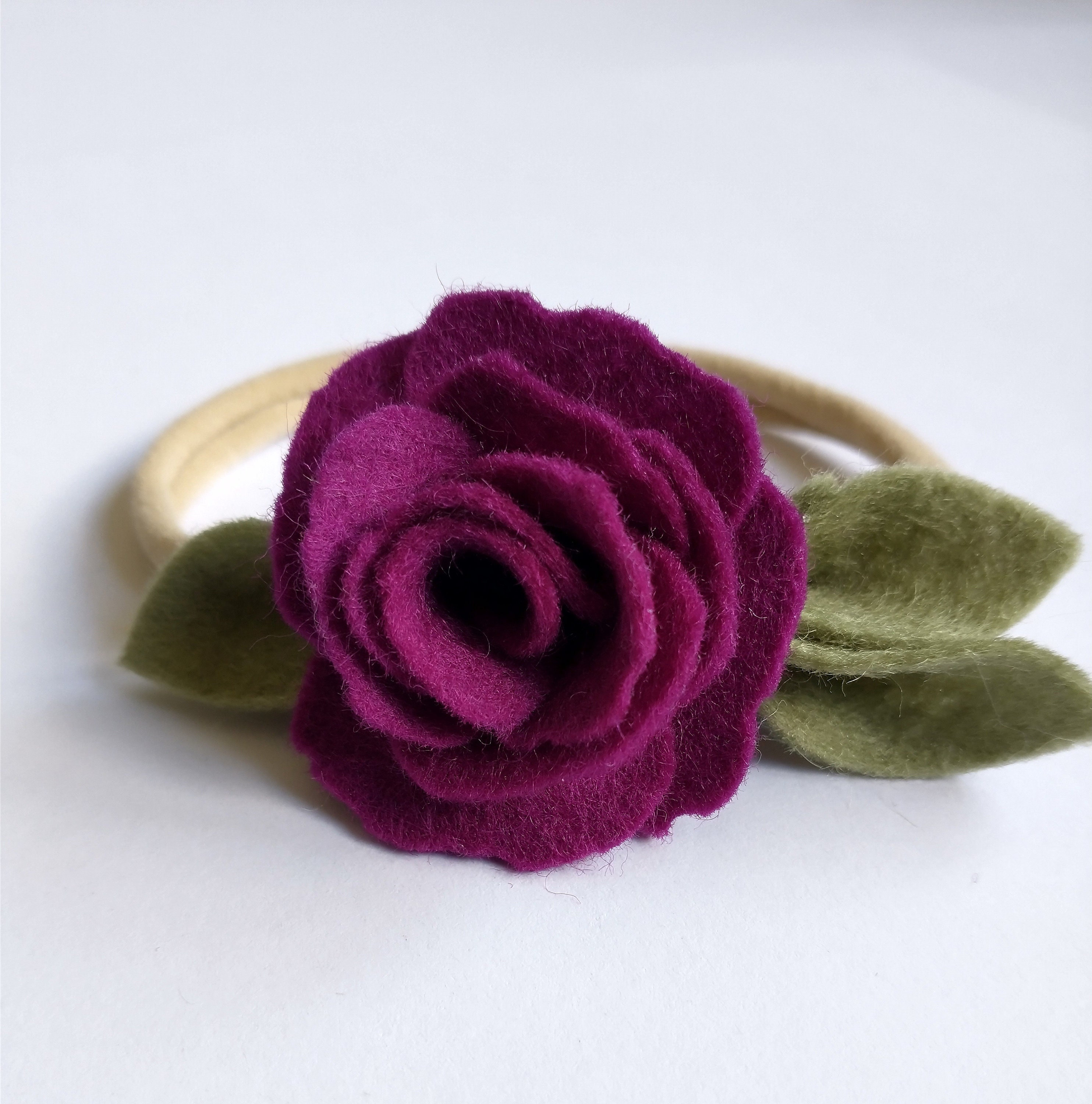 Hot pink felt rose headband Puffy Terry Cloth Padded Spa Headband with Scrunchies-Hot  main image 2