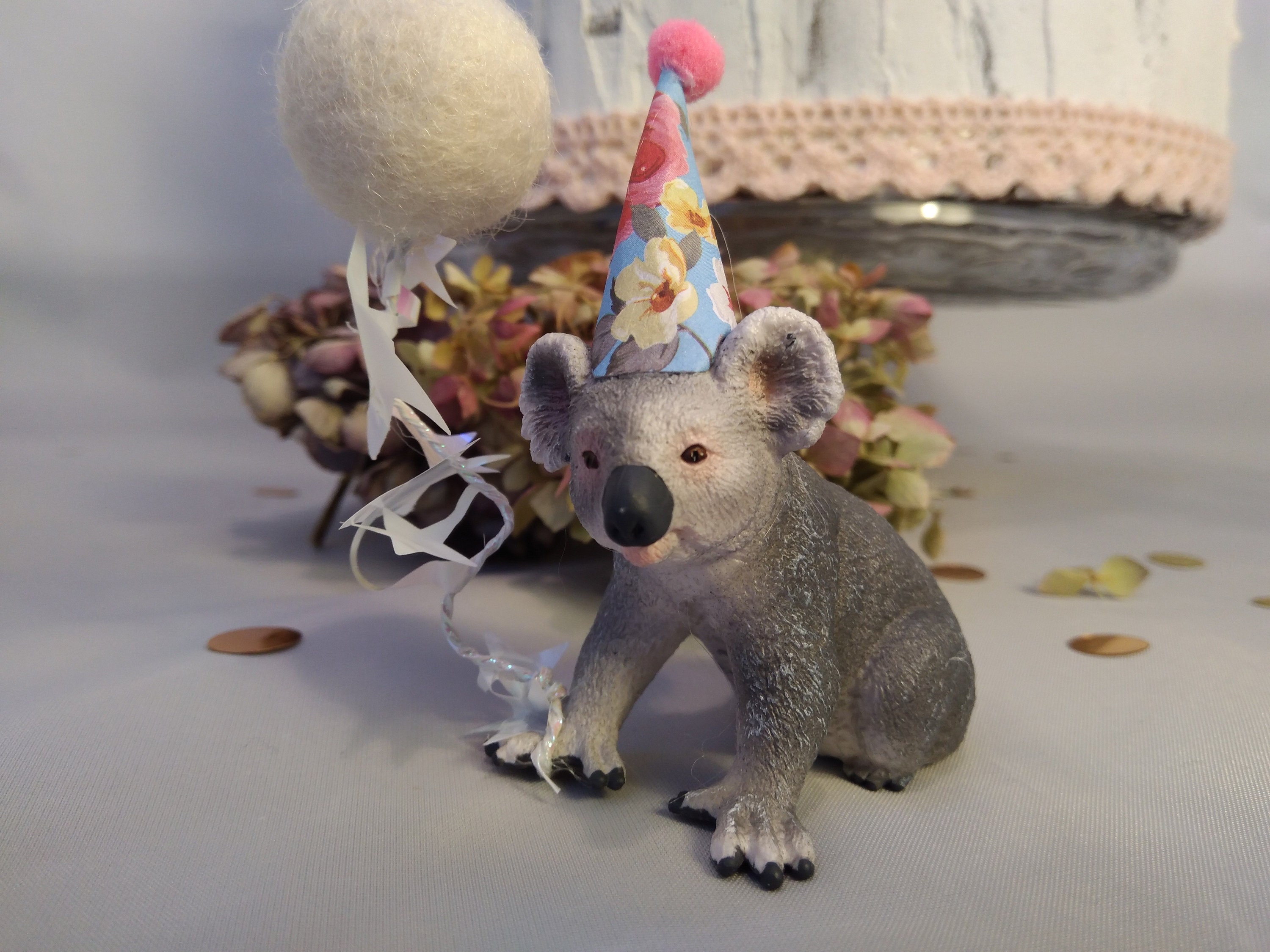 Koala Cake Topper Australian Animal with Party Hat & Balloon