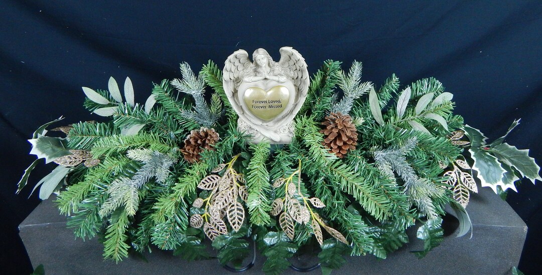 Guardian Angel Cemetery Flower Winter Double Headstone Saddle Christmas