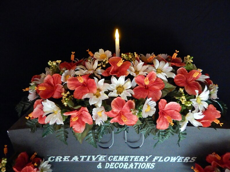 Double SolarLight Candle Cemetery Flower Headstone Saddle Etsy