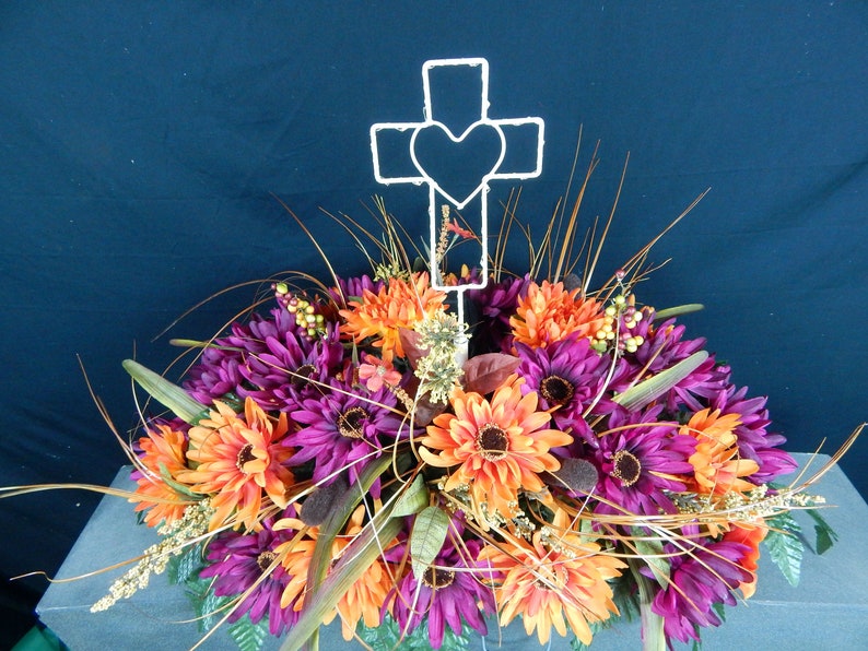 Solar String Light Cross Fall Double Headstone Saddle With Etsy