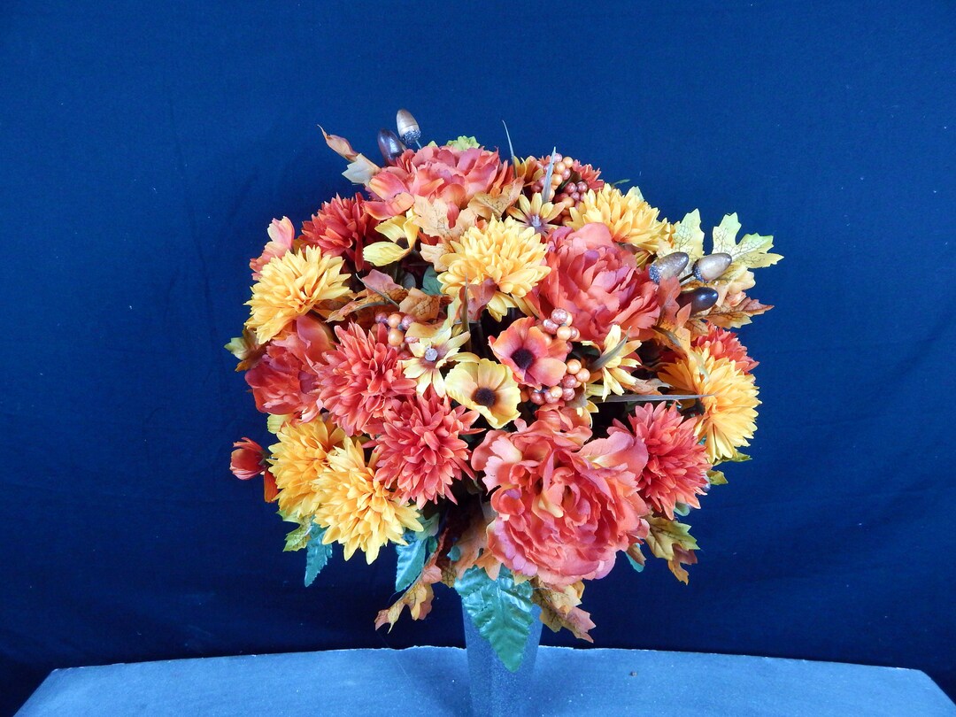 One Sided Fall Silk Flower Headstone Vase Bush Cemetery Etsy UK