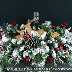 Cemetery Flower Regular Or Double Headstone Saddle -Christmas-3 Deer Family Decoration & Color Changing Solar Light