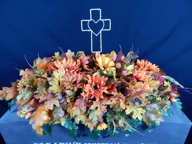 Solar String Light Cross Fall Deluxe Headstone Saddle With Etsy