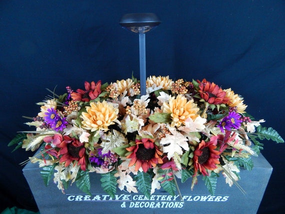 Solar Light Fall Double Saddle With Mixed Fall Flowers Etsy