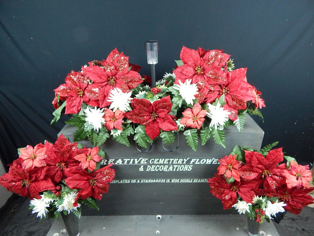 Color Changing Solar Light Cemetery Flower Winter Double Headstone
