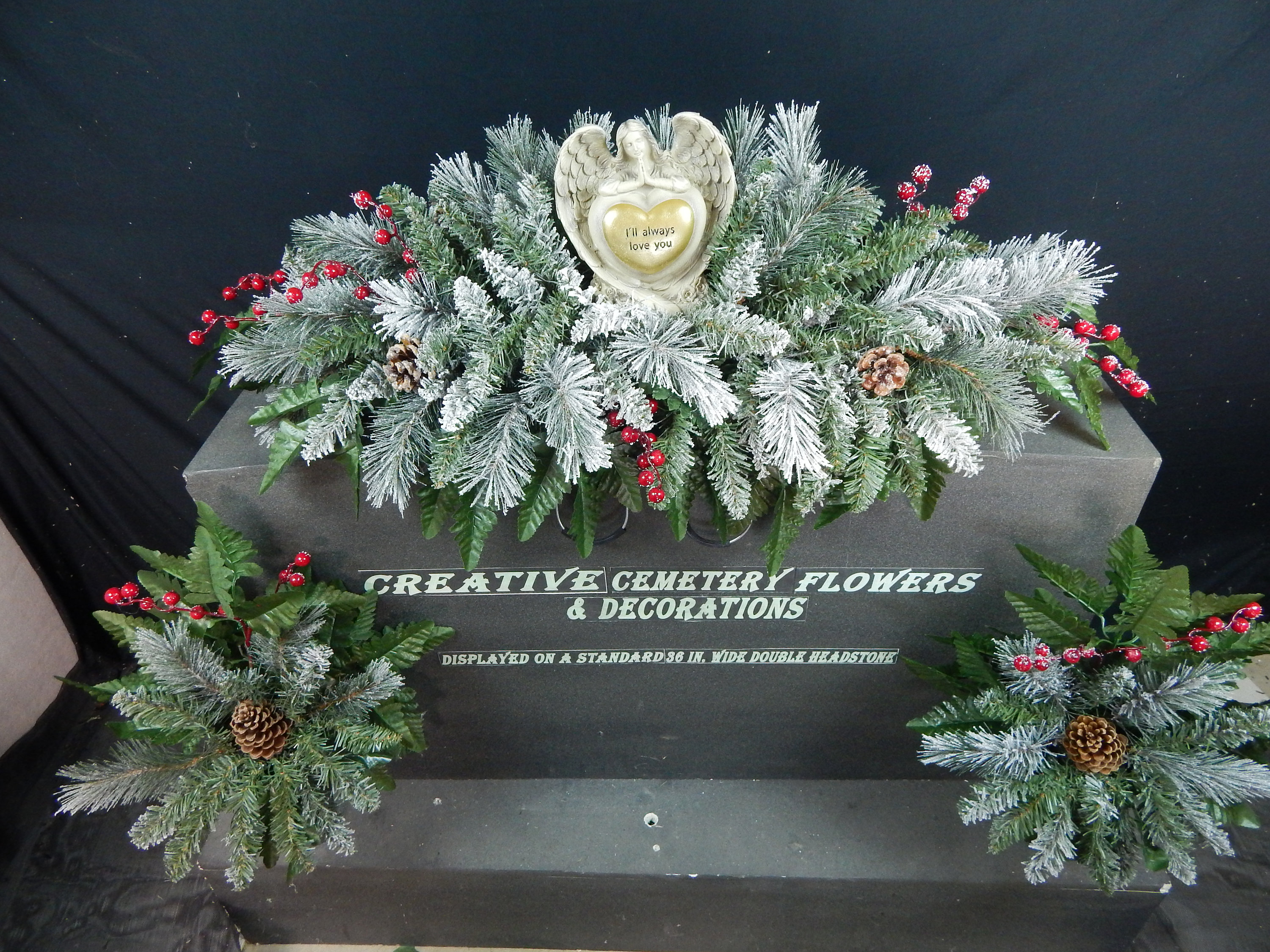 Guardian Angel Cemetery Flower Winter Regular or Double Headstone