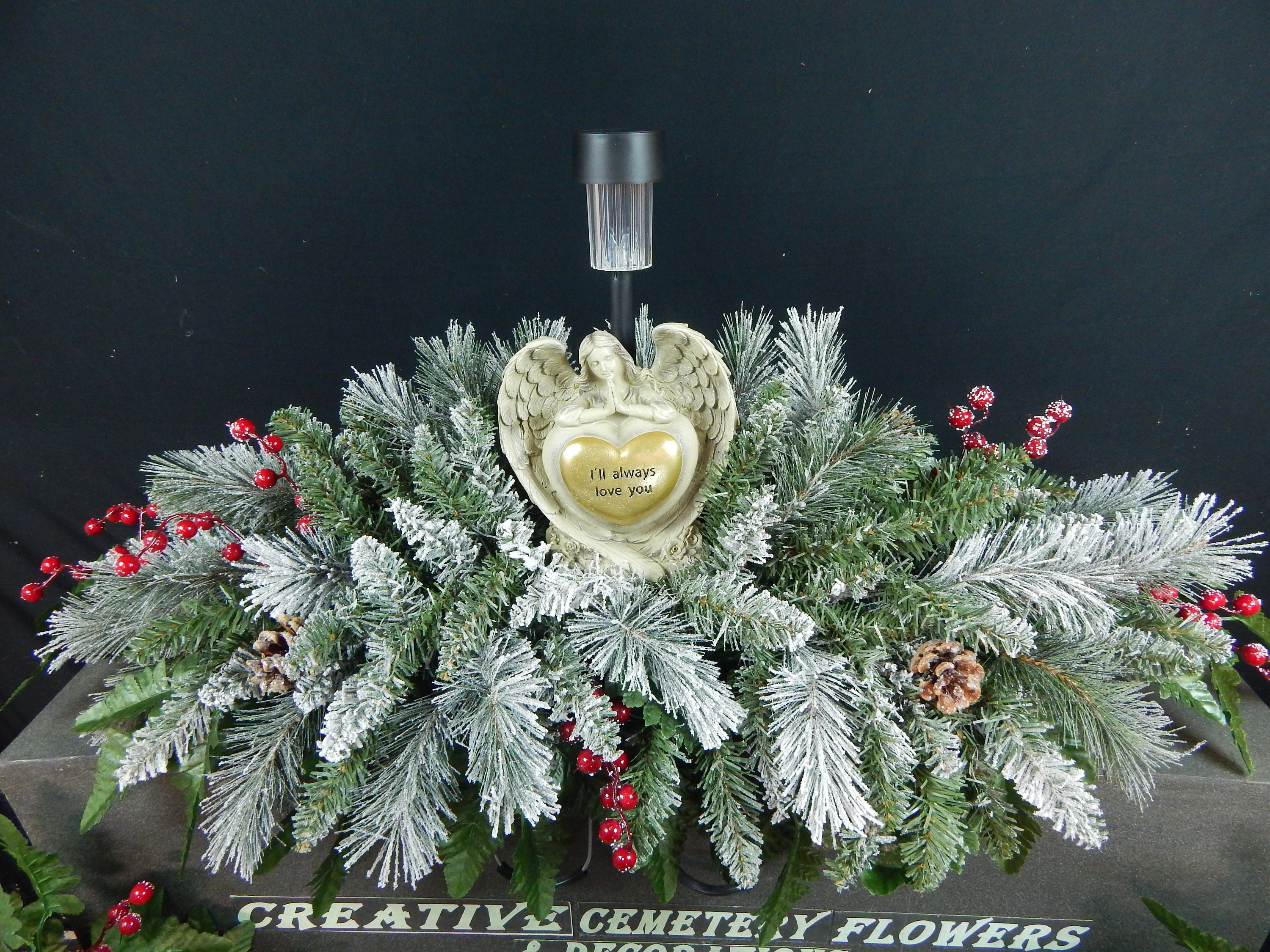 Guarding Angel Winter Double Headstone Saddle Color Changing Solar