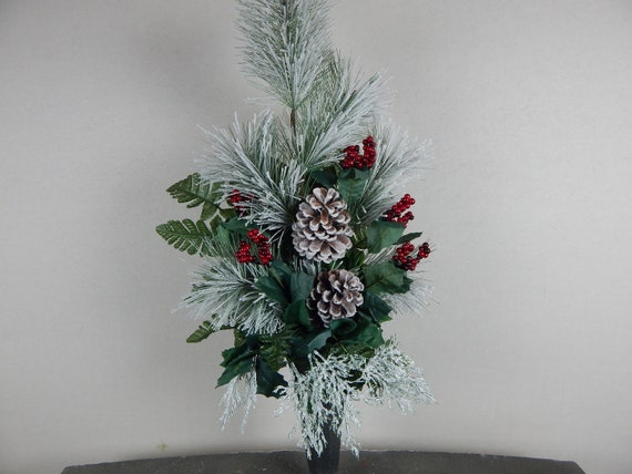 Sequined Poinsettia Deluxe Christmas Cemetery Flower Grave Headstone Vase Bush