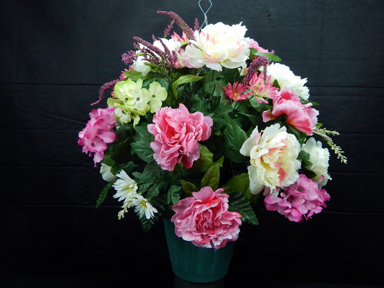 Hanging Basket Cemetery Silk Flower Memorial Grave Decoration Etsy