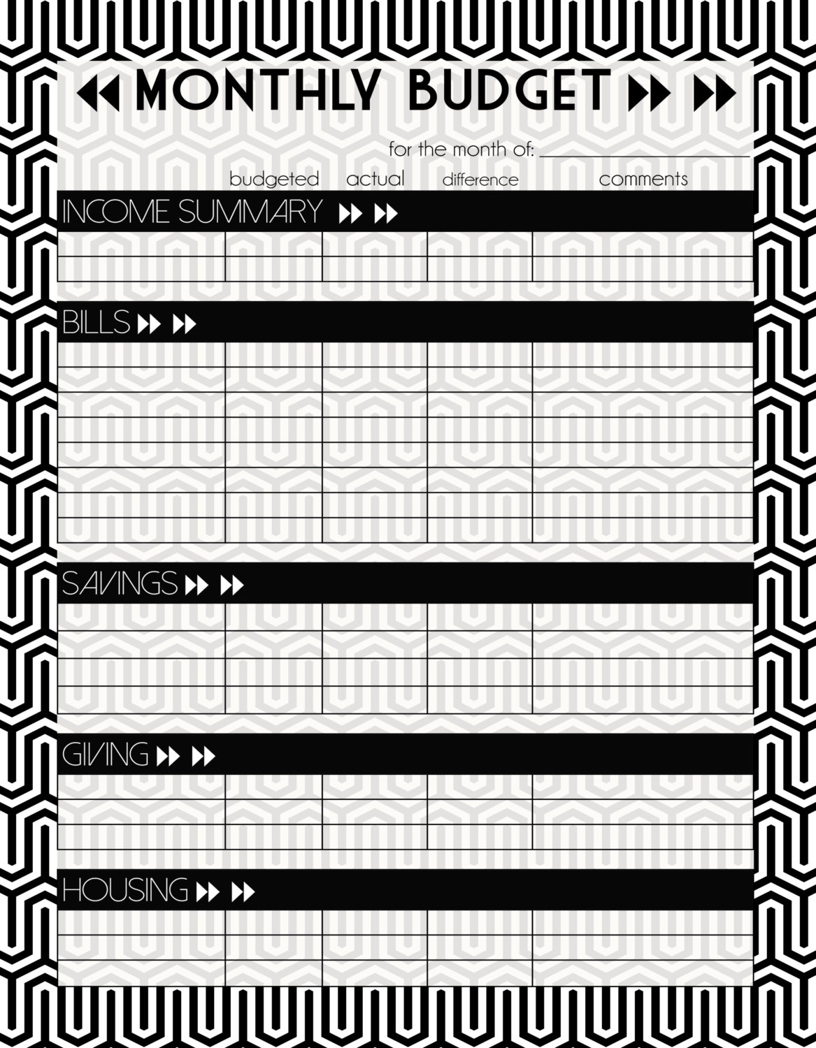 Black and White Modern Monthly Budget Printable - Etsy