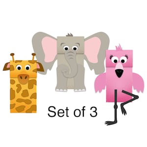 Zoo Animals Paper Bag Puppets - Downloadable Kid&#39;s Craft - Set of 3