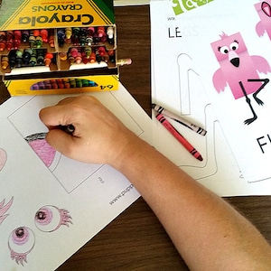 Flamingo Paper Bag Puppet - Black & White for Coloring - Downloadable PDF Kid&#39;s Craft