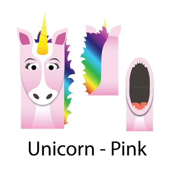 Pink Unicorn Paper Bag Puppet  FULL COLOR  Downloadable PDF