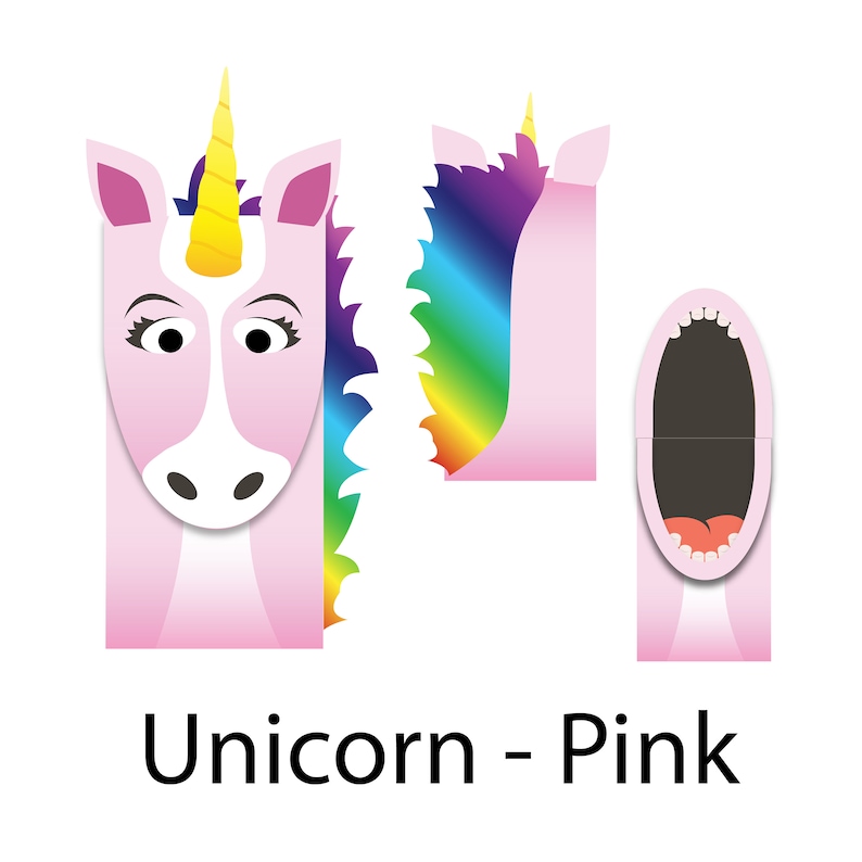 pink unicorn paper bag puppet full color downloadable pdf etsy