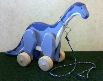 Large Wooden Bronto Rolling Toy with Optional Pull String for Toddlers and Kids