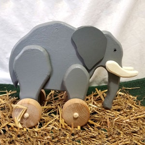 Large Wooden Elephant Rolling Toy with Optional Pull String for Toddler and Kids