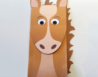 Horse Paper Bag Puppet FULL COLOR Downloadable PDF Kid's