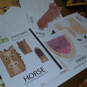 Horse Paper Bag Puppet - BLANK Coloring Version - Downloadable PDF Kid's Craft
