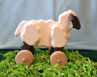 Large Wooden Rolling Sheep with Optional Pull Leash for Toddlers and Kids