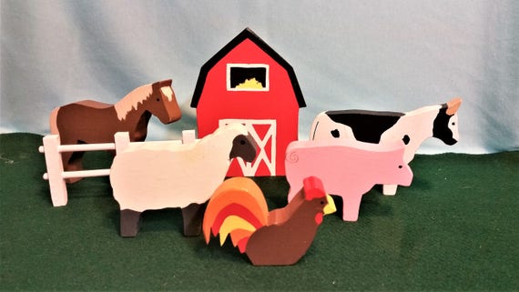 7 Piece Chunky Wooden Farm Play Set Etsy