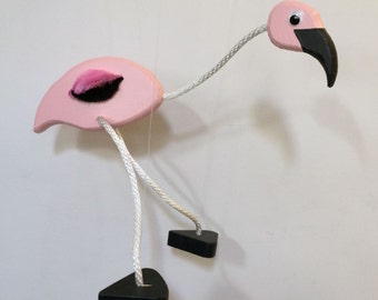 Pink Flamingo Marionette - Wooden Toy Puppet - Spring Bird