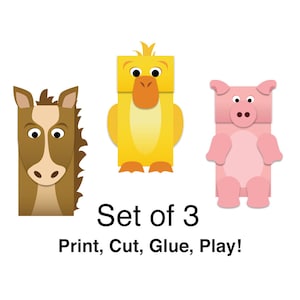 Burattini di carta con animali da fattoria - COLORI - Lavoretti per bambini scaricabili - Set da 3